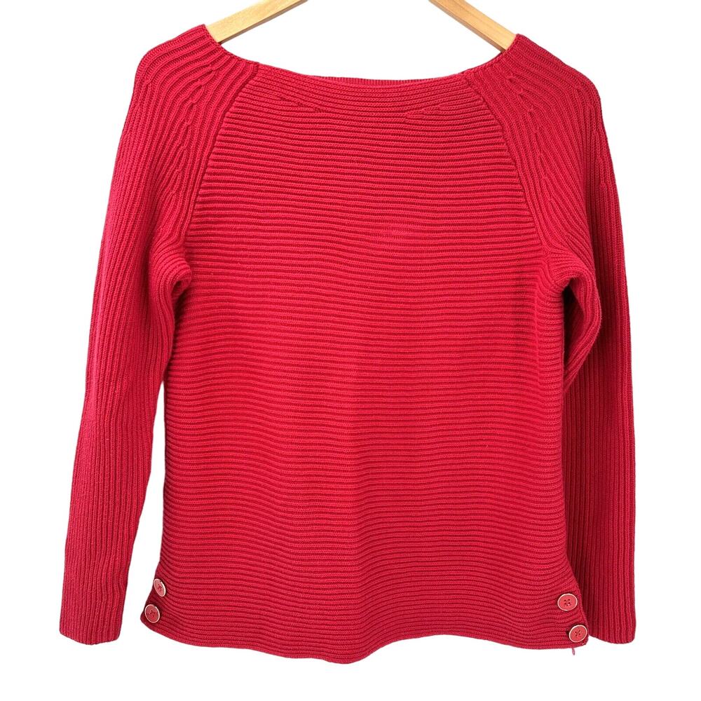 Talbots Sweater Womens Large Red Ribbed Knit Pullover Cottonโ Button Detail